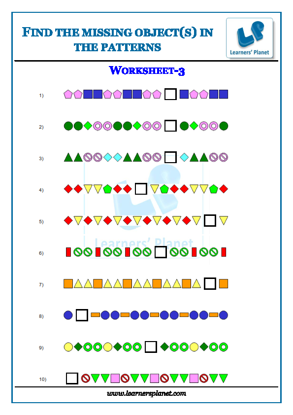 Number patterns worksheets, mixed patterns